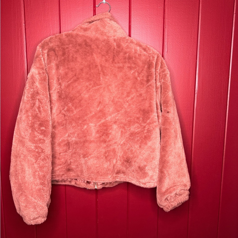 Pink Teddy Faux Fur Jacket Zip-Up Plush Coat L/XL - Picture 3 of 5